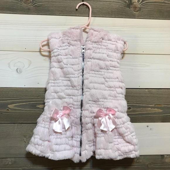 Little Lass ⚜️ Pink Hooded Furry Sequin Vest - Picture 1 of 5